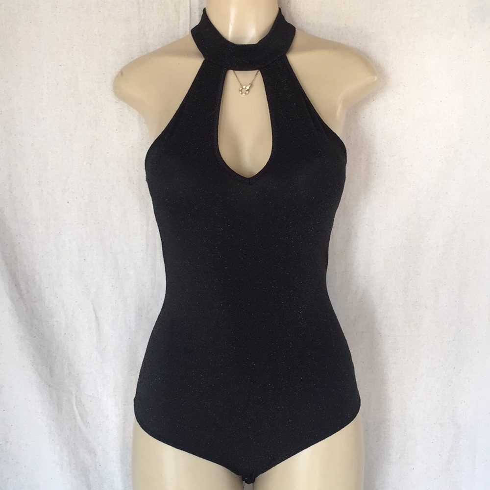 🆕 Black Glitzy Mock Neck Bodysuit 💎🖤